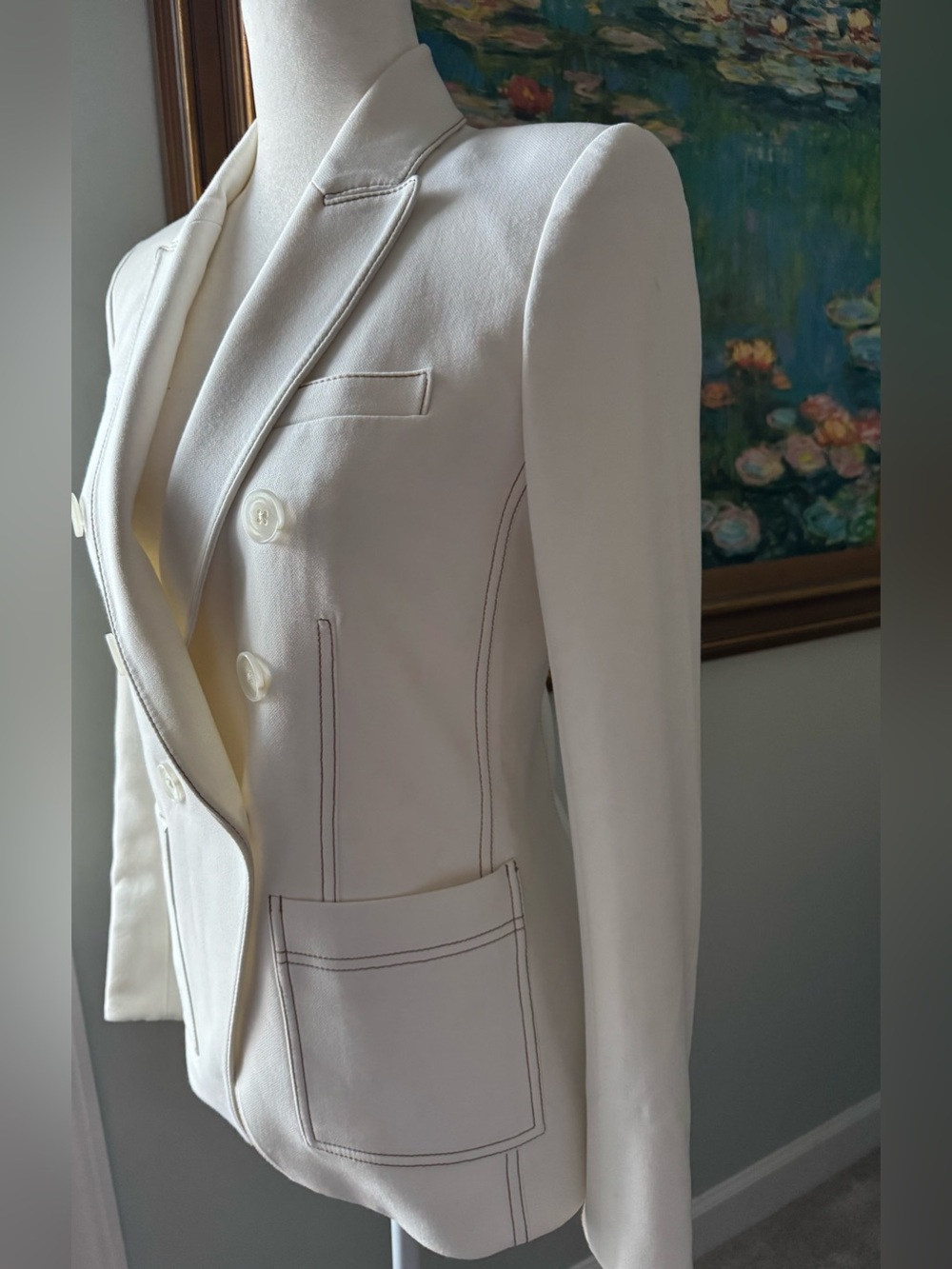 Veronica Beard Cosmo Double-Breasted Dickey Jacket Contrast Stitching Size 0 - Picture 2 of 7